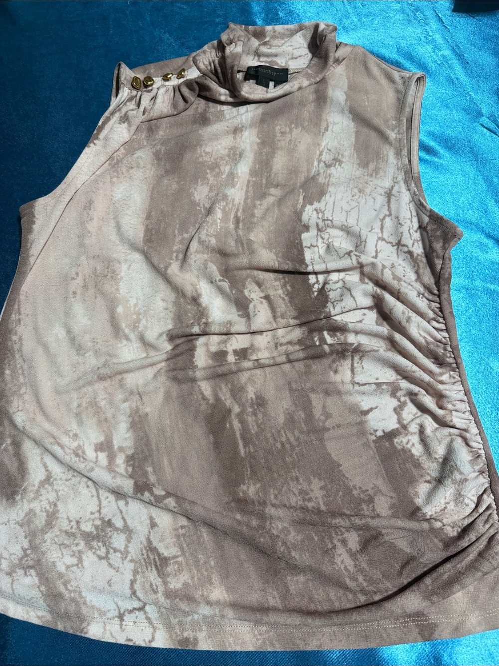 Donna Karan Taupe Marble-Print Sleeveless Mock Neck Tank